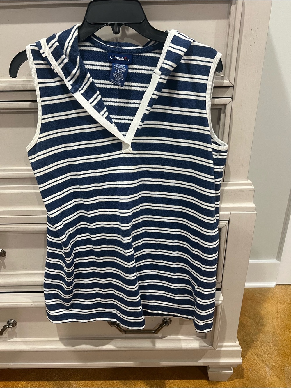Catalina Navy & White Striped Sleeveless Hooded Tank
